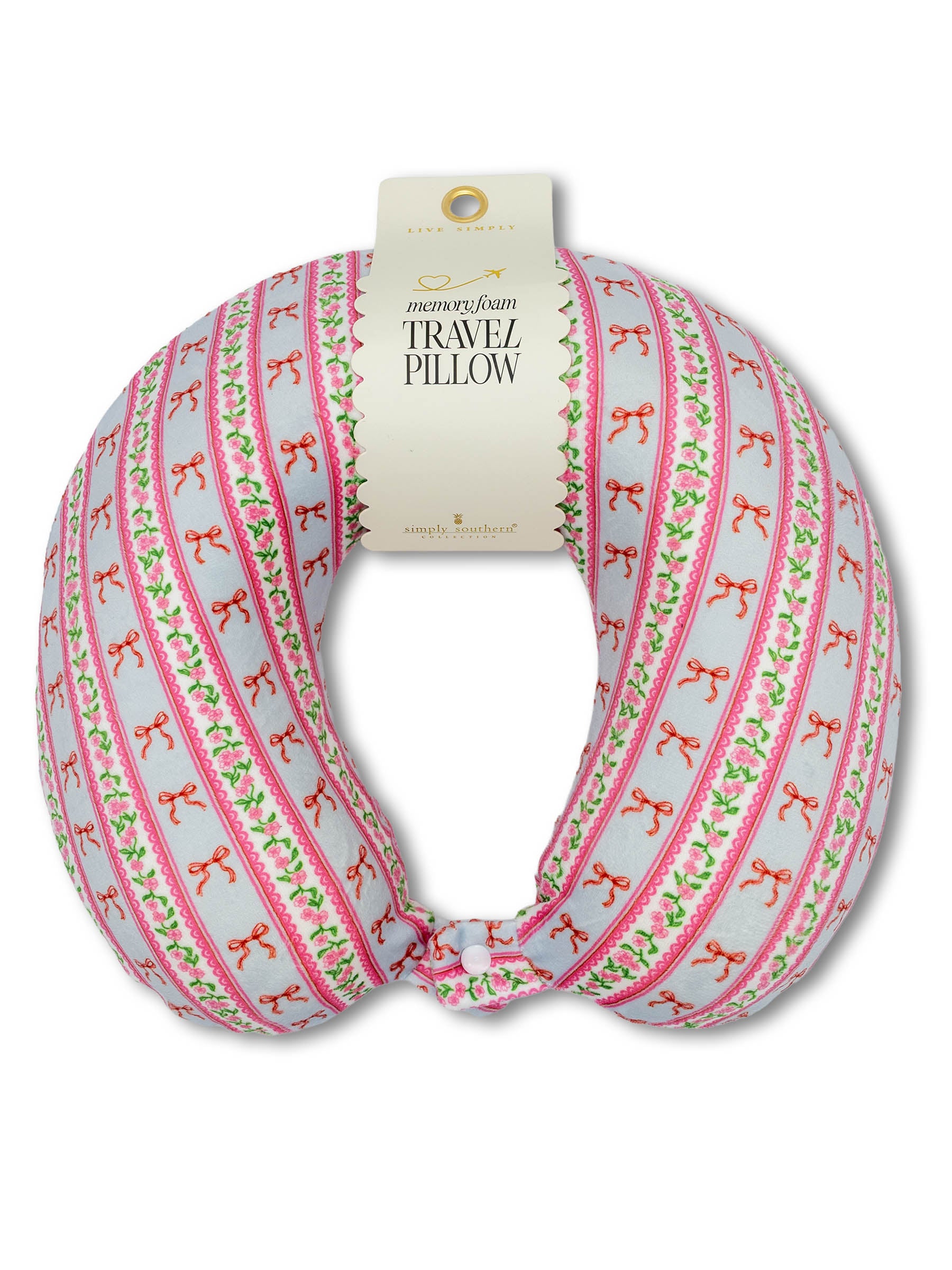 Pink Bows Memory Foam Travel Pillow