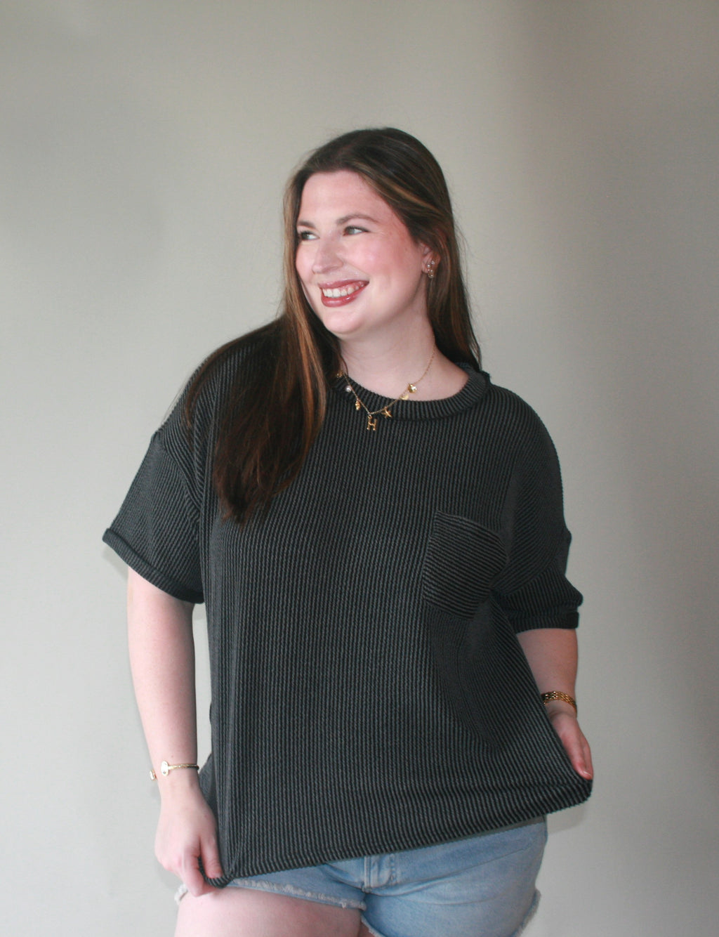 Ultra Comfy Ribbed Top With Pocket