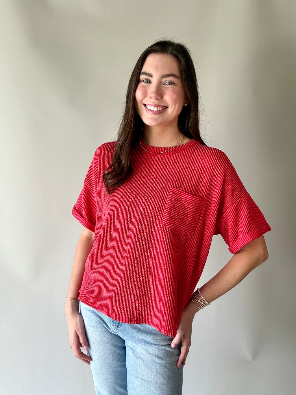 Ultra Comfy Ribbed Top With Pocket