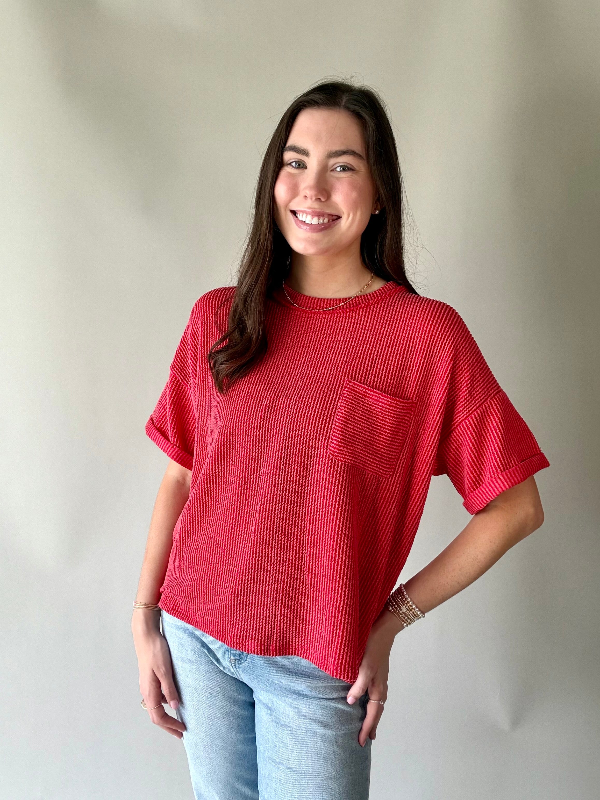 Ultra Comfy Ribbed Top With Pocket