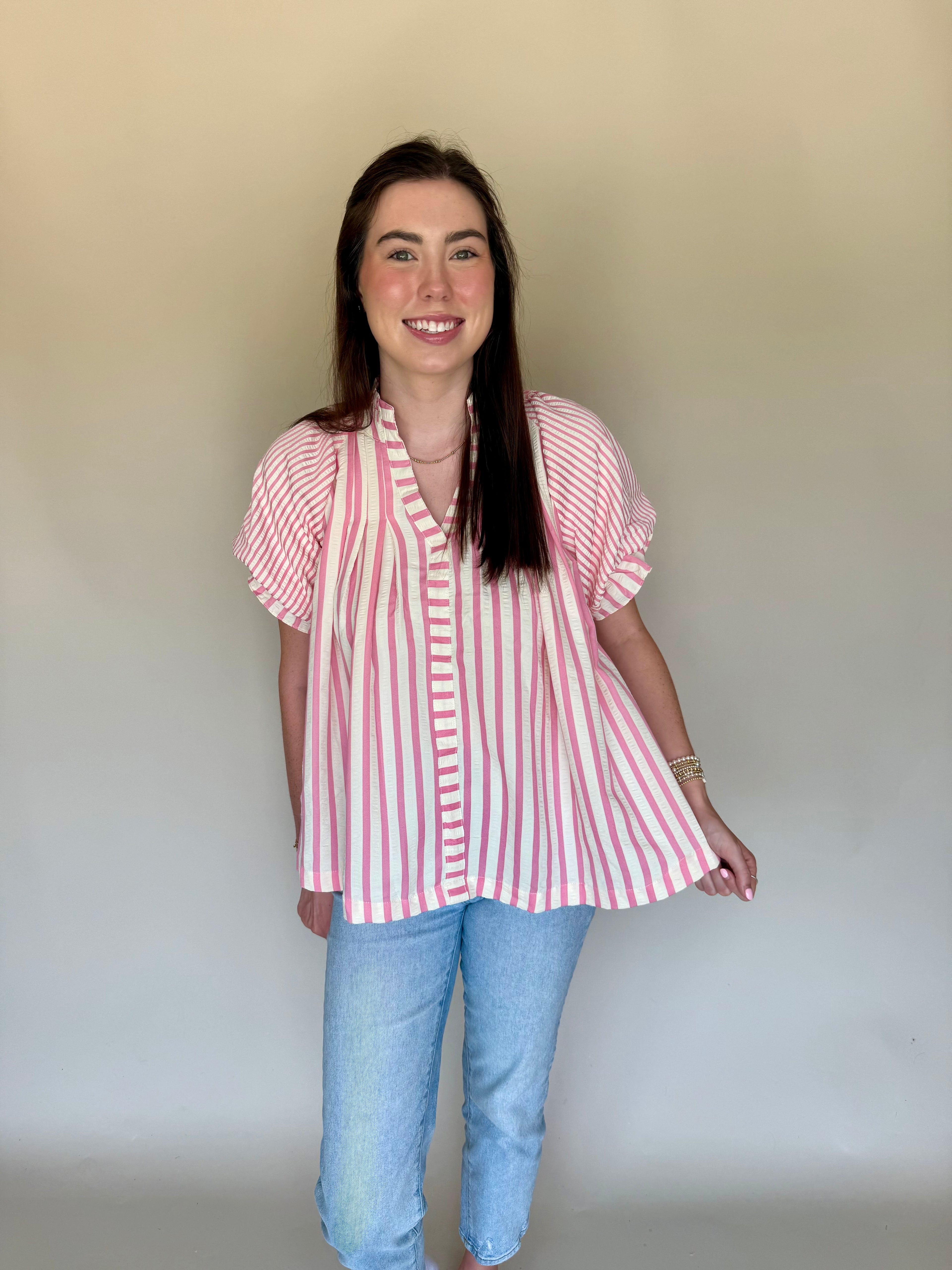 Sweet Stripes Puff-Sleeve Top