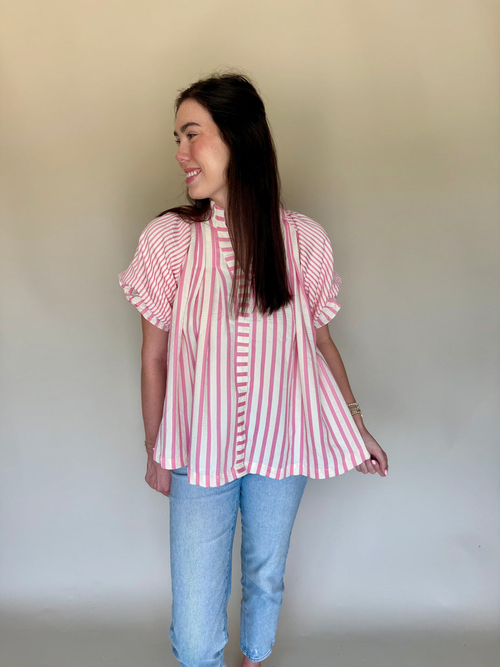 Sweet Stripes Puff-Sleeve Top