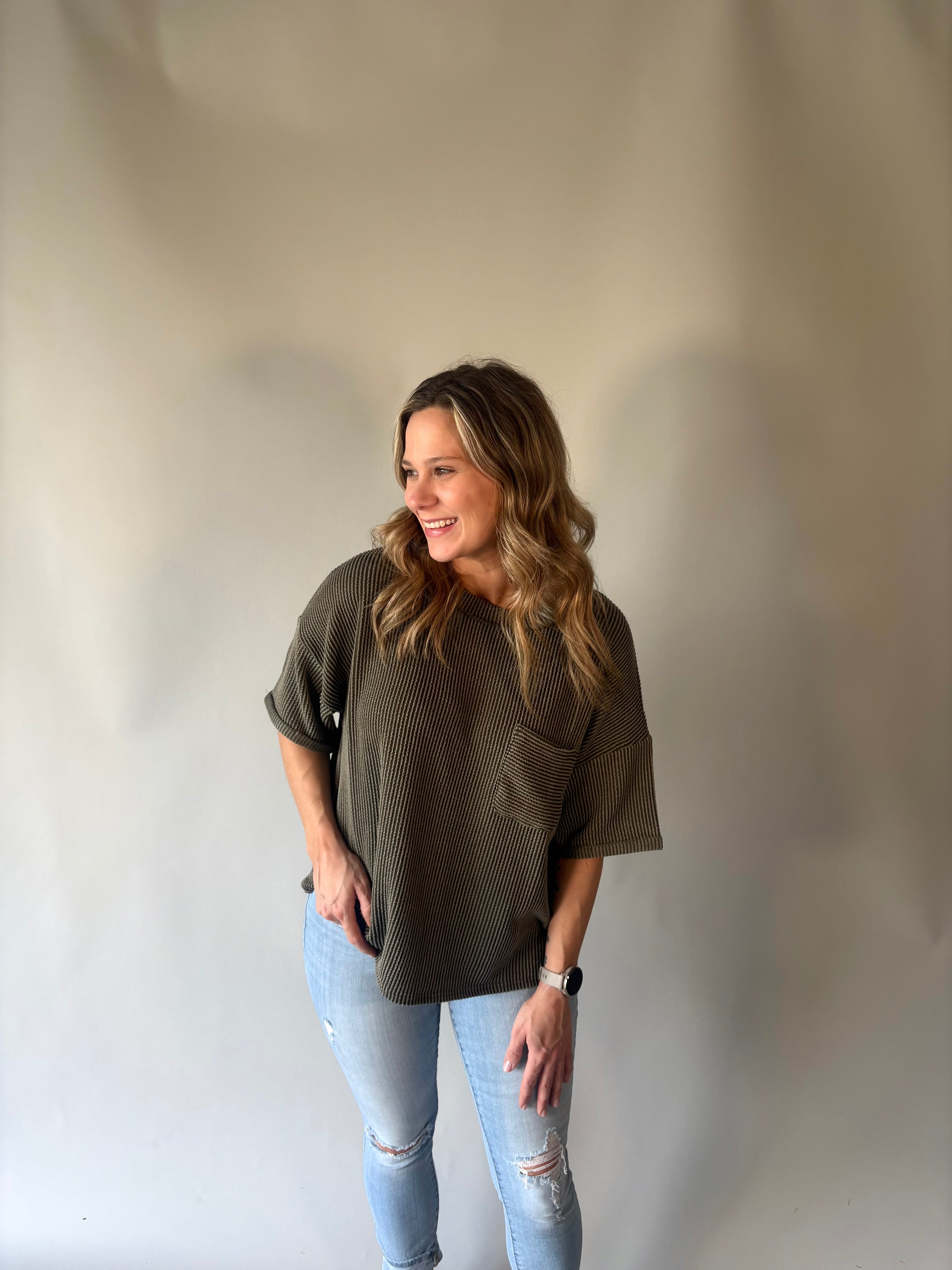 Ultra Comfy Ribbed Top With Pocket