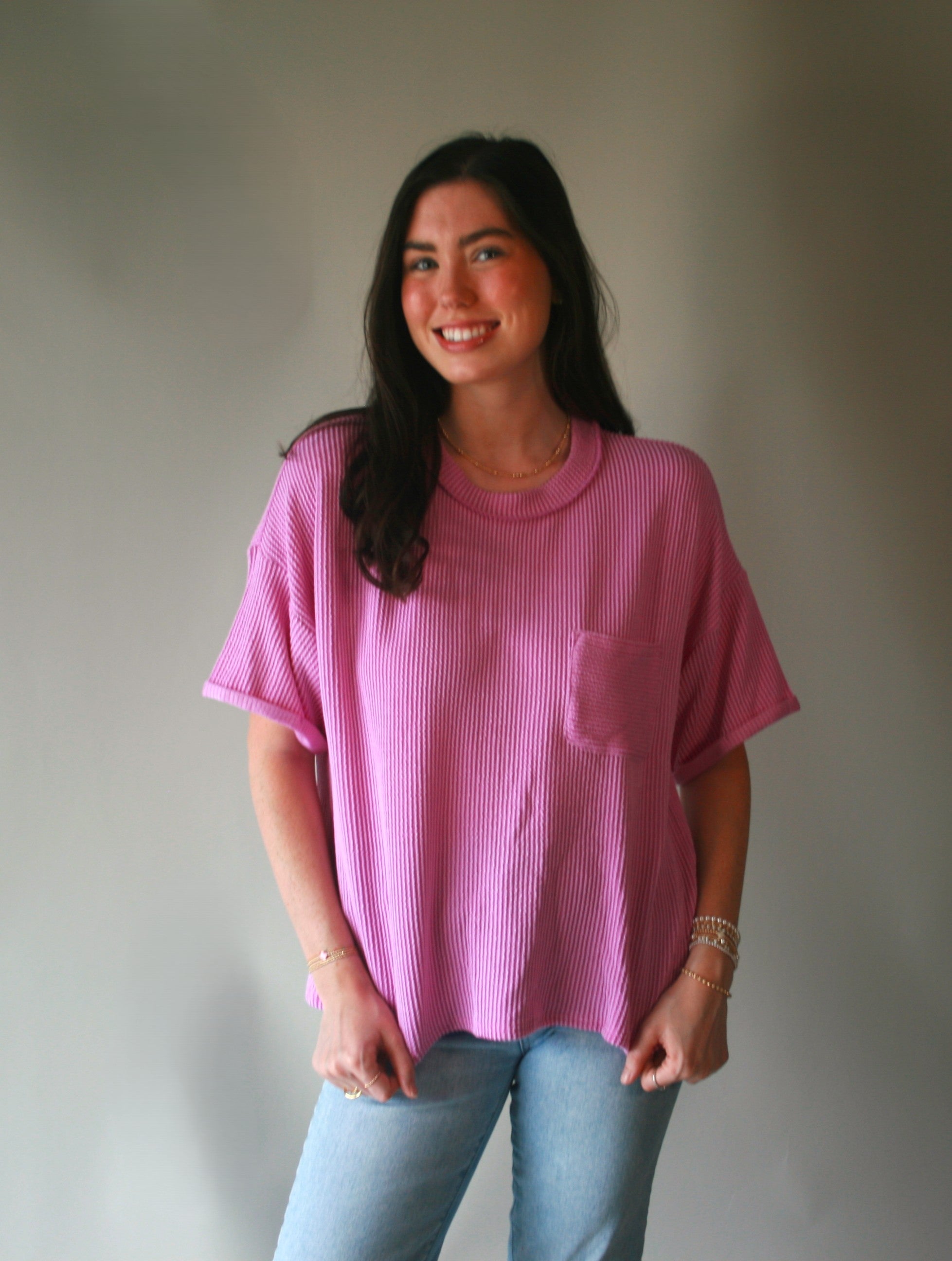 Ultra Comfy Ribbed Top With Pocket