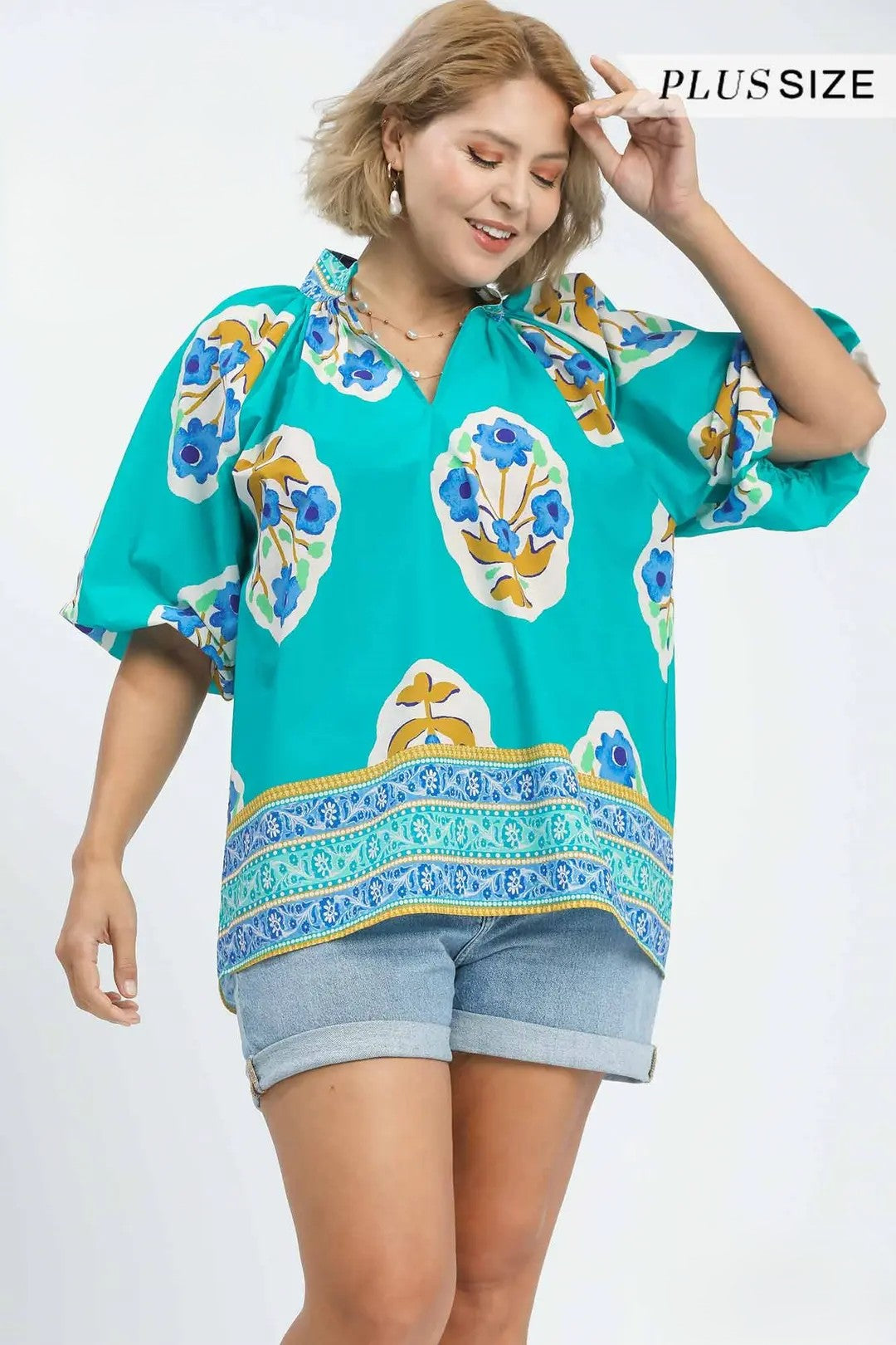 Flower Power Blouse in Aqua