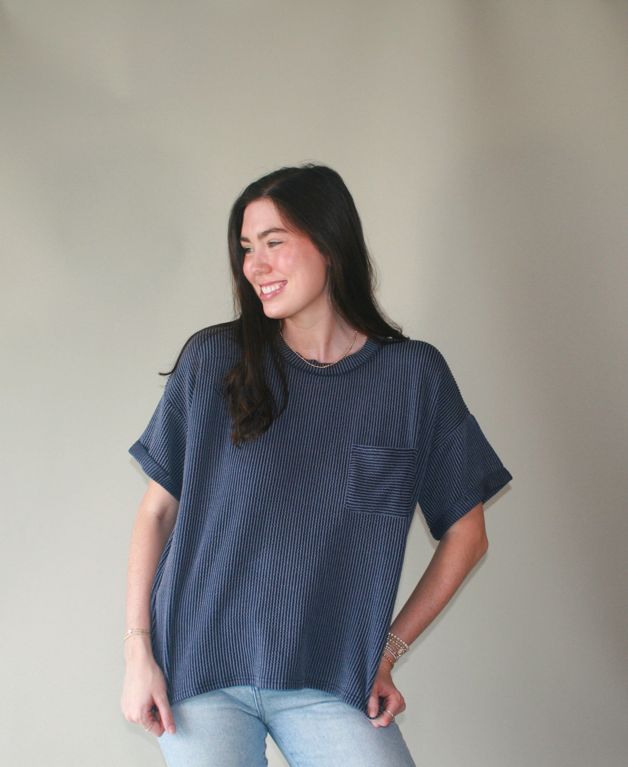 Ultra Comfy Ribbed Top With Pocket