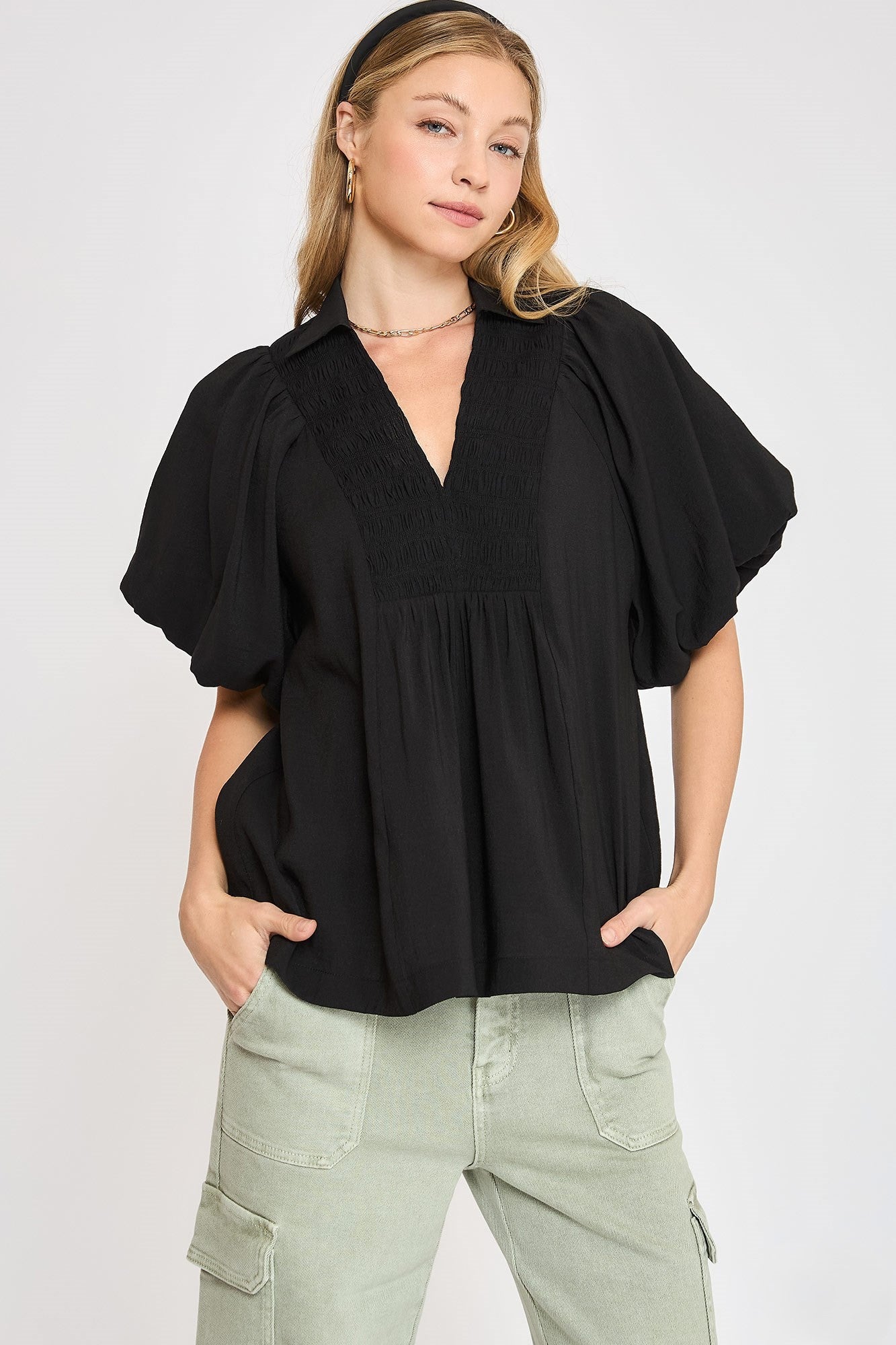 Black Puff Blouse