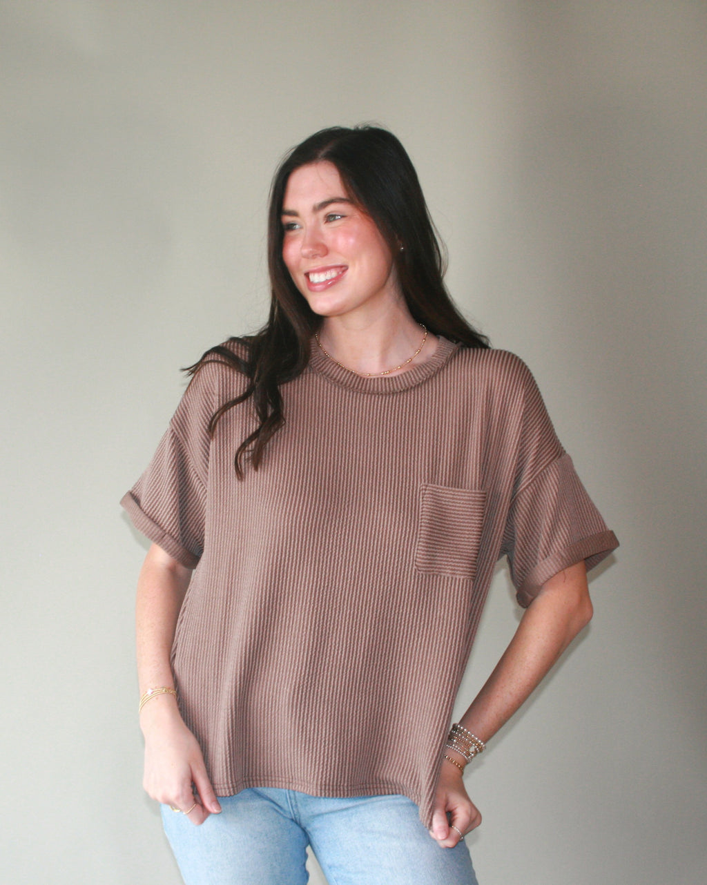 Ultra Comfy Ribbed Top With Pocket
