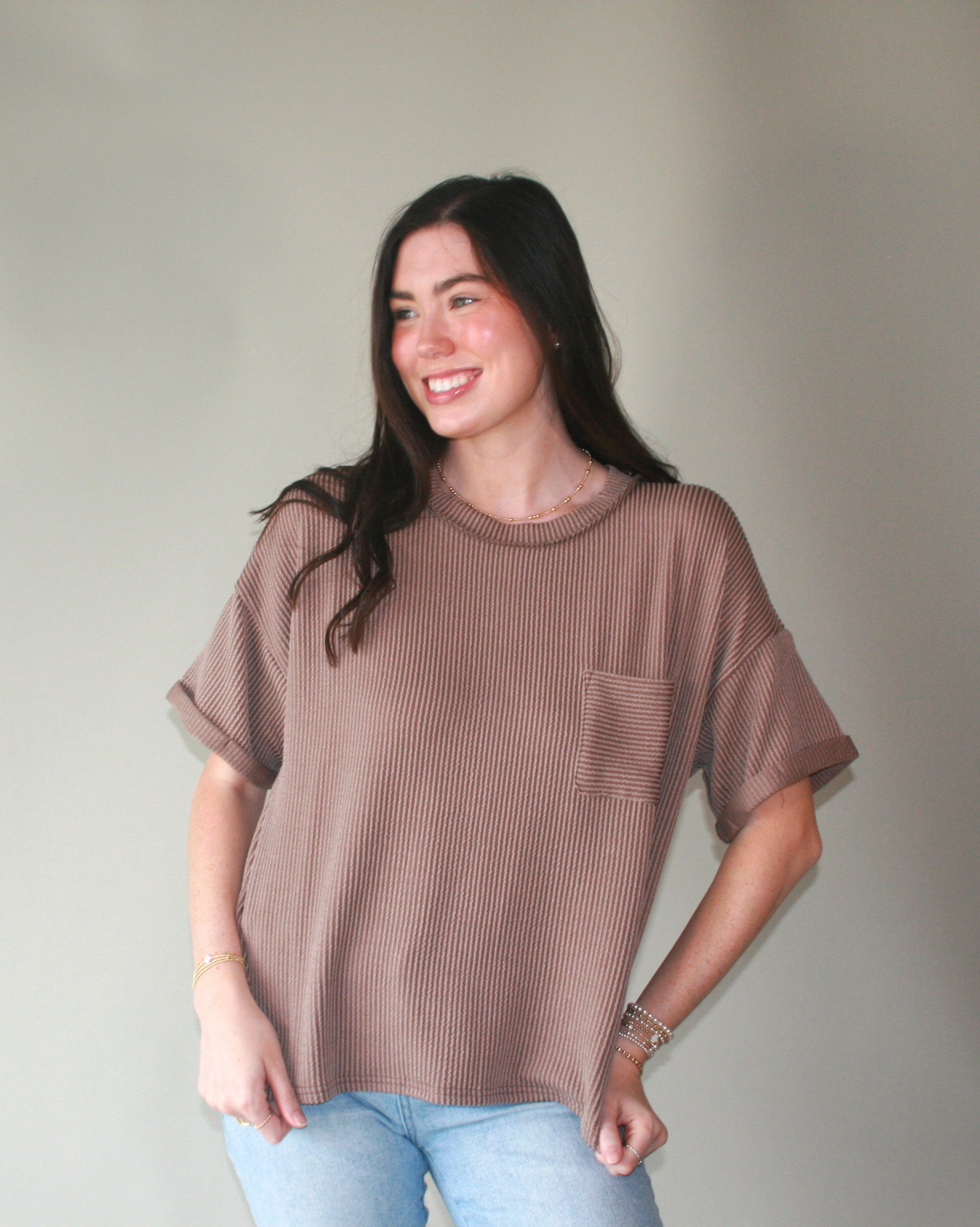 Ultra Comfy Ribbed Top With Pocket