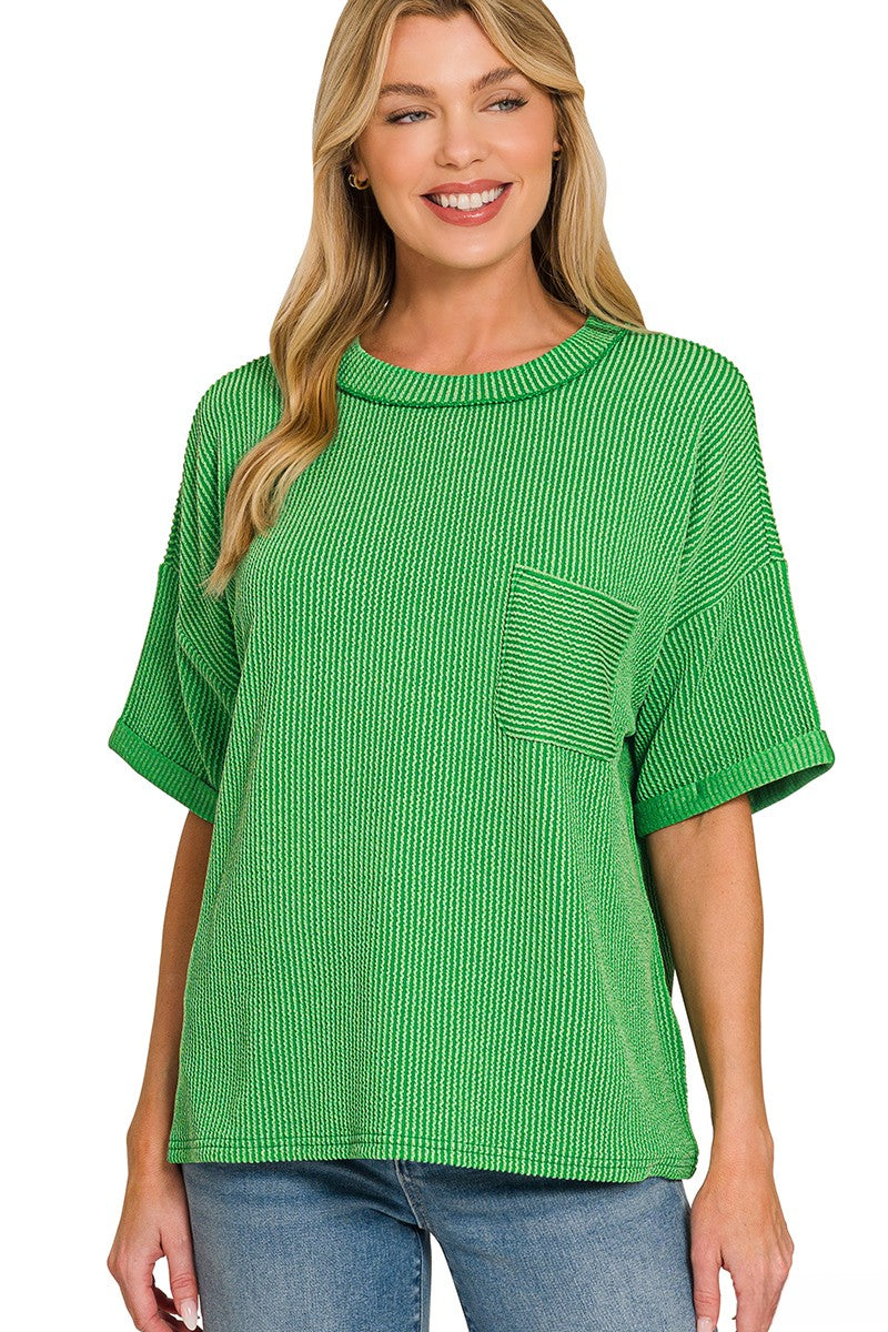 Ultra Comfy Ribbed Top With Pocket
