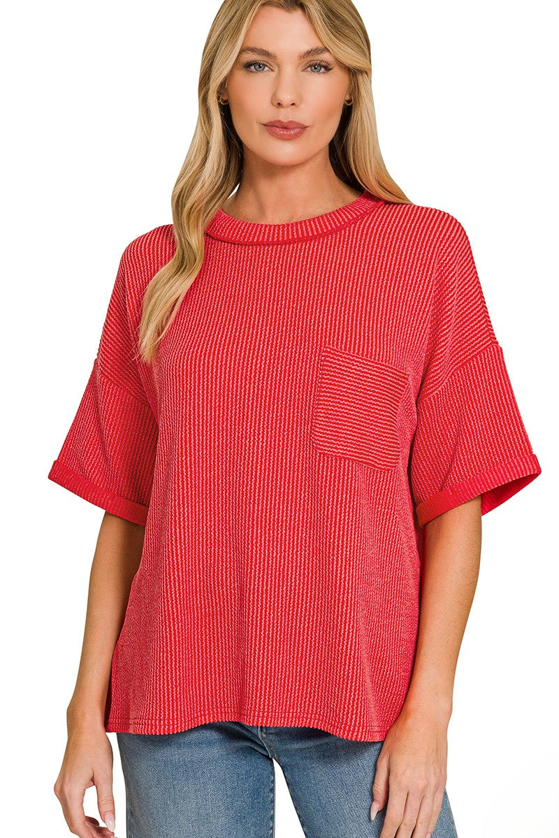 Ultra Comfy Ribbed Top With Pocket