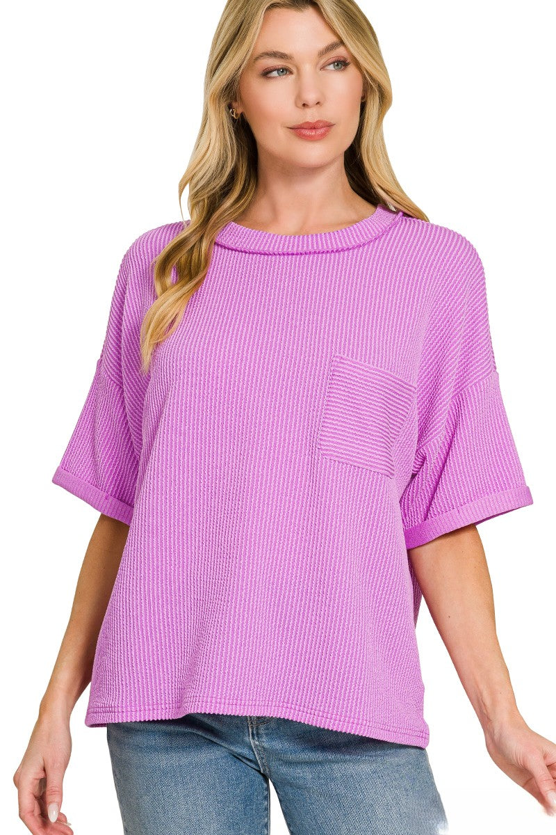 Ultra Comfy Ribbed Top With Pocket
