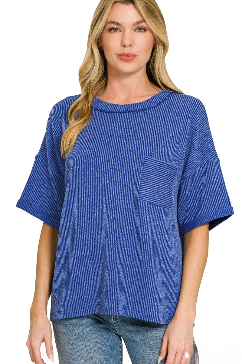 Ultra Comfy Ribbed Top With Pocket
